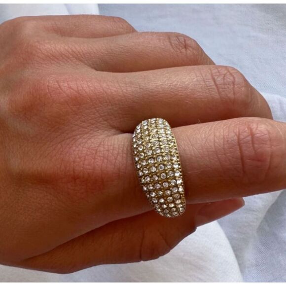 18K Gold Zirconia Pave Dome Ring 5 - Picture 4 of 5